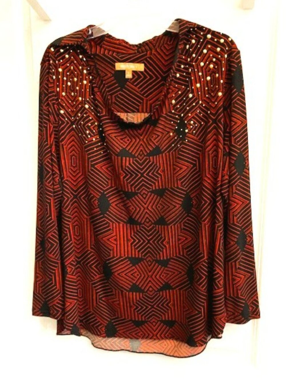 Ellen Tracey red/black graphic print blouse - Size Large